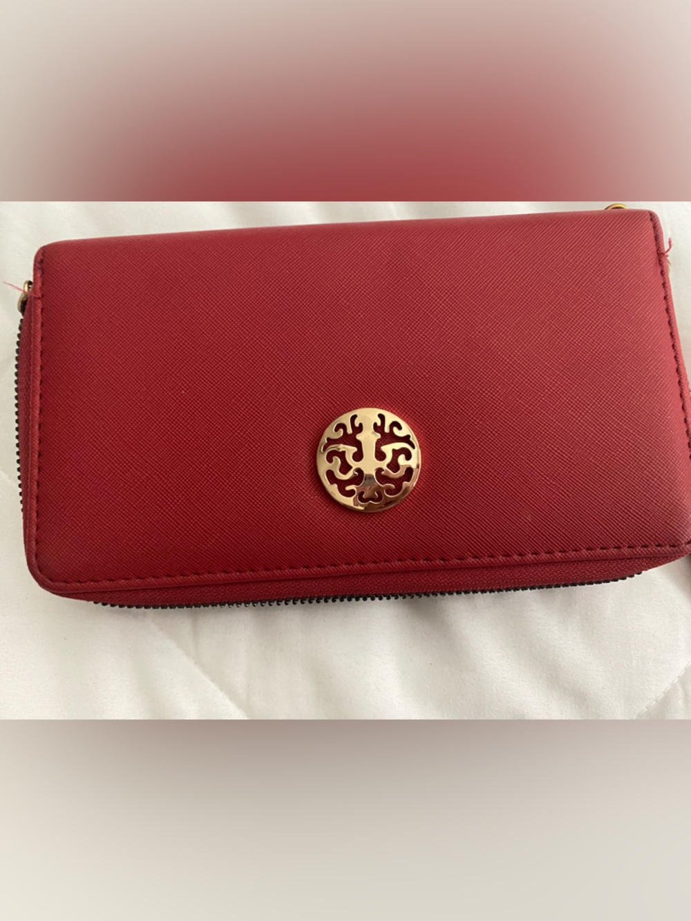 Red Women’s Wristlet Wallet with Gold Accent